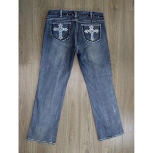 Cowgirl‎ Tuff Jeans Women's 35x31Denim Bootcut Western "Studded Black Cross"